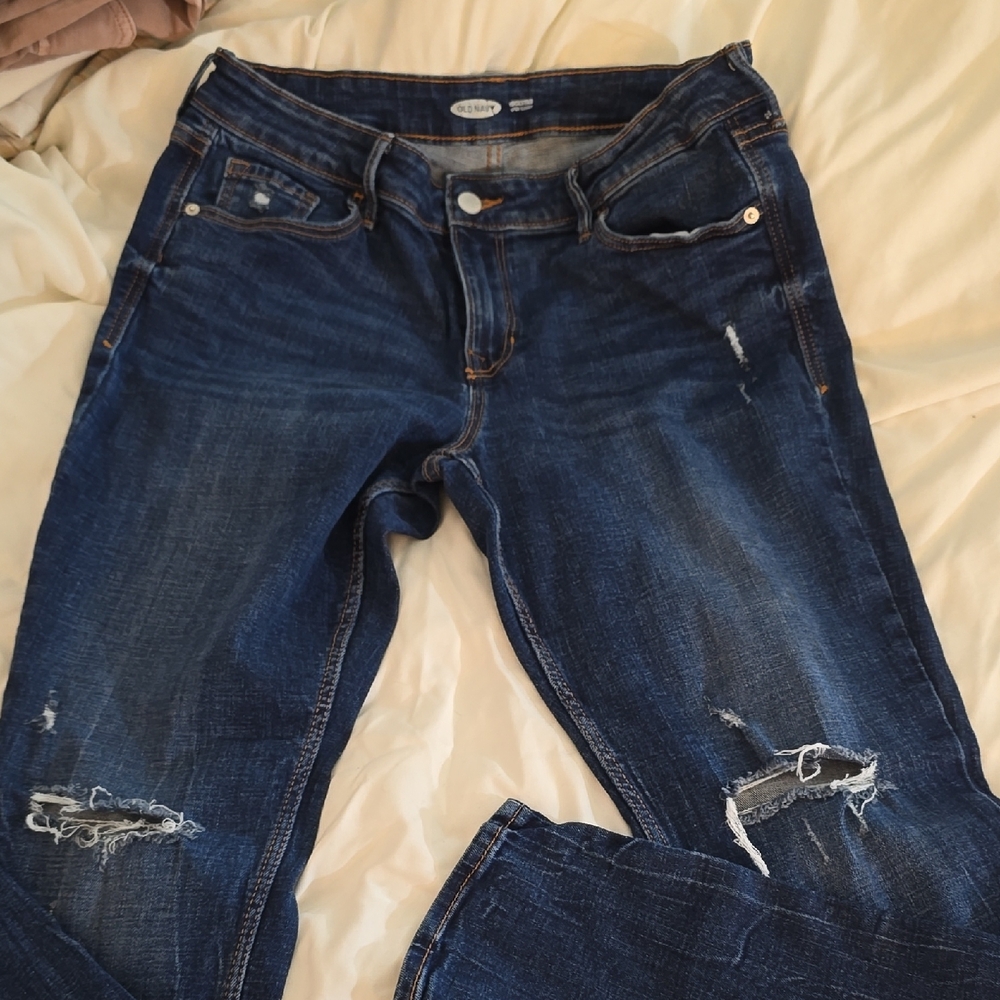 Old Navy Blue Super Skinny Jeans with Modern Distressing
